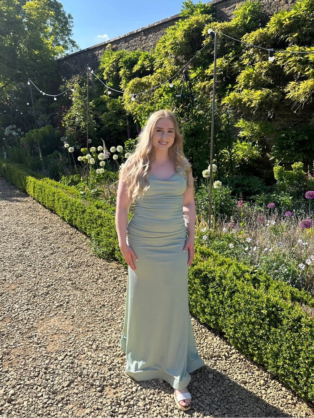Windsor Sage Green Cowl Ruched Wedding Guest Gown